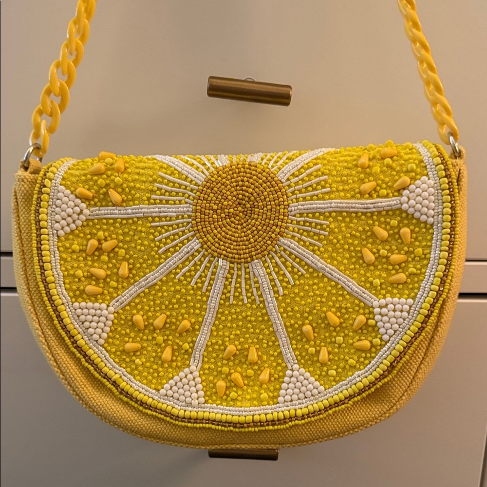 Yellow Beaded Lemon Slice Shoulder Bag - Unbranded - Picture 2 of 2